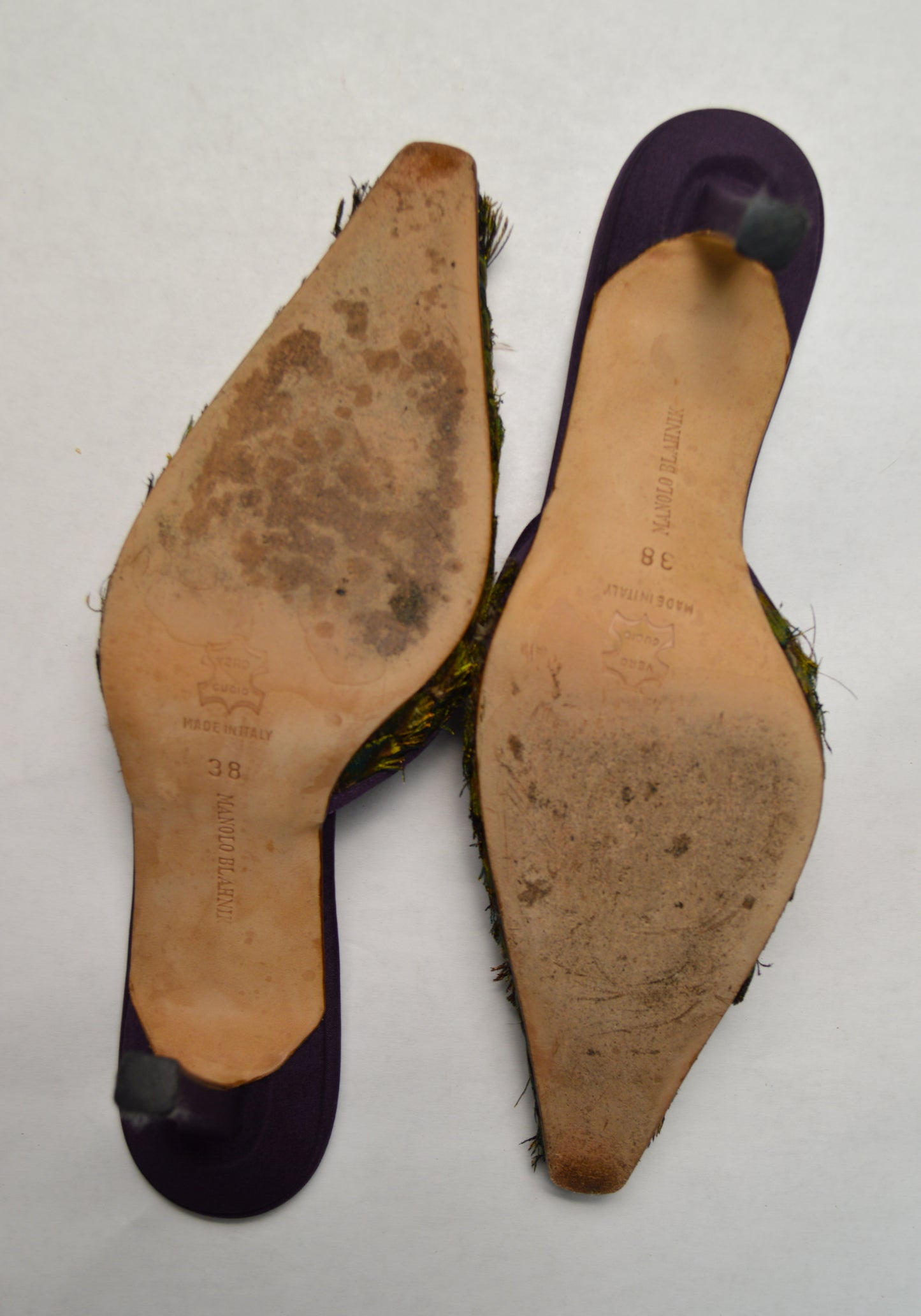 Rare Manolo Blahnik Peacock Feather Mule, AW’ 97