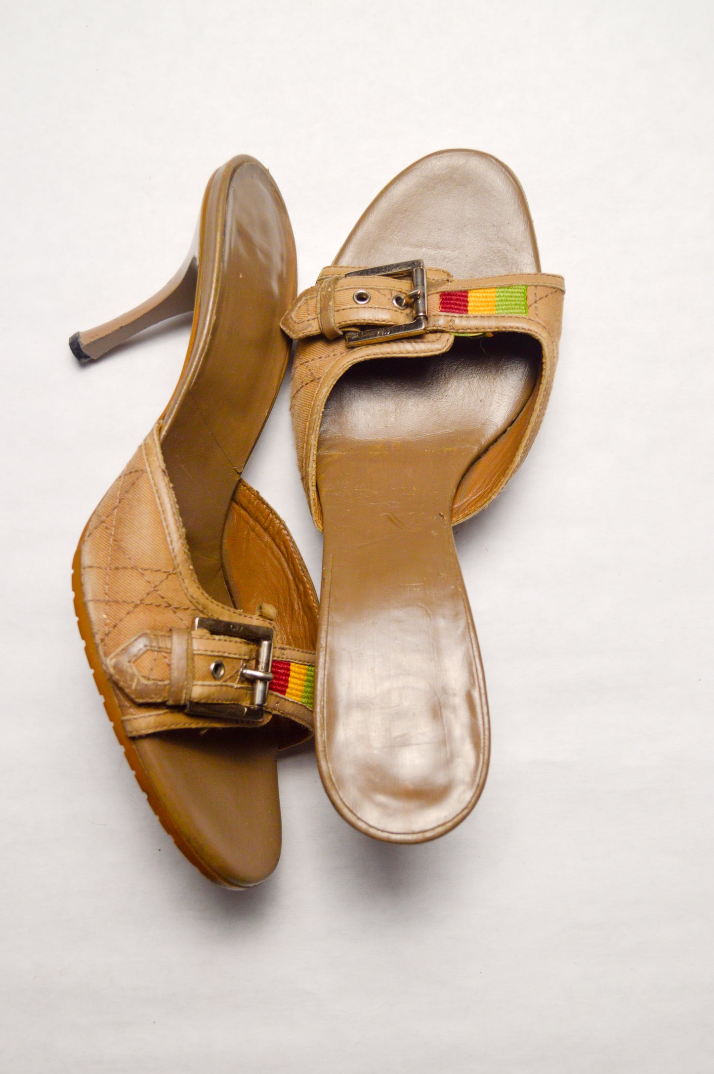 Christian Dior Rasta Cannage Canvas & Leather Buckle Mule S/S 2004