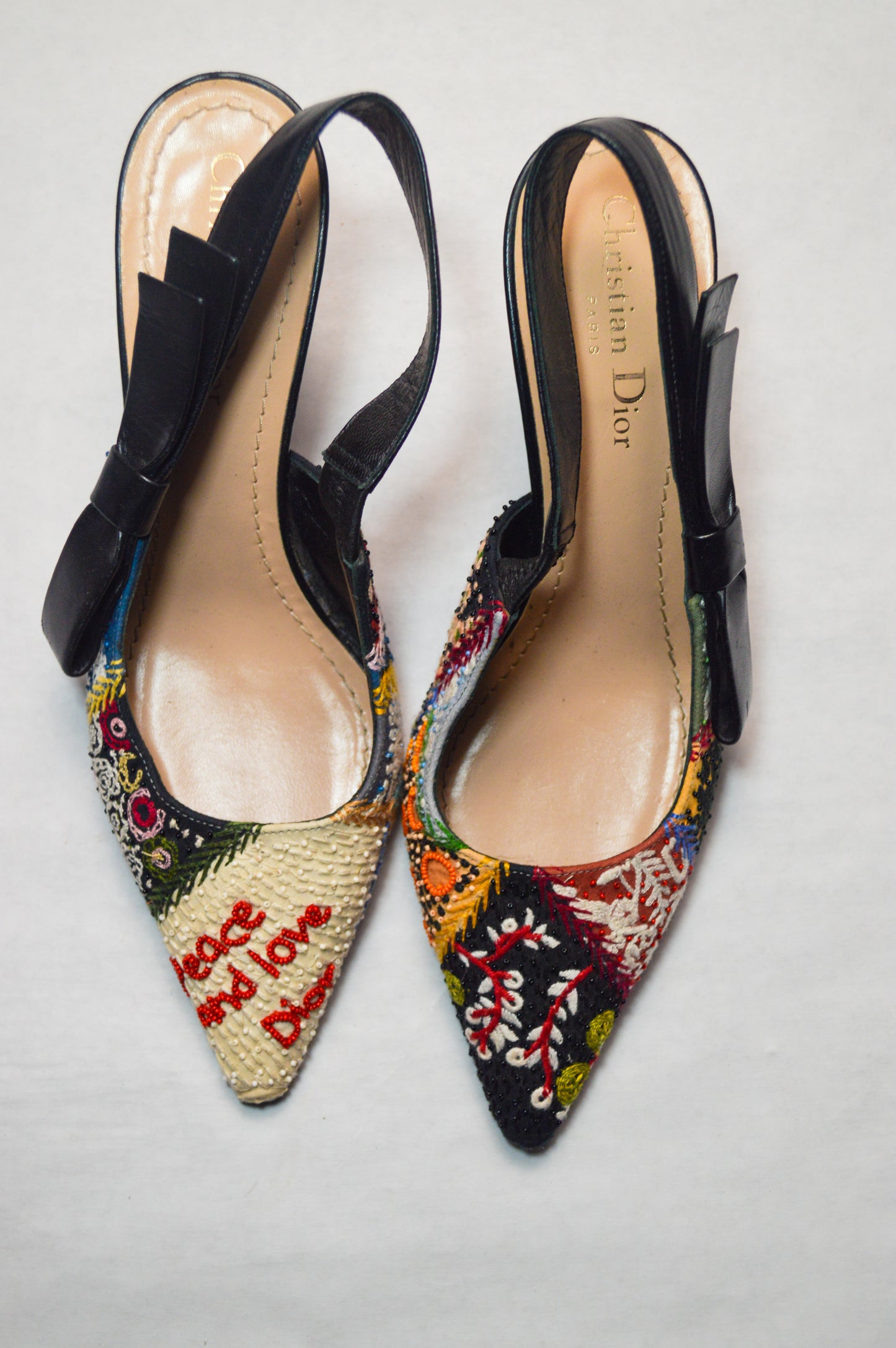 Christian Dior “Love and Peace” Patchwork Slingback Mules F/W 2018