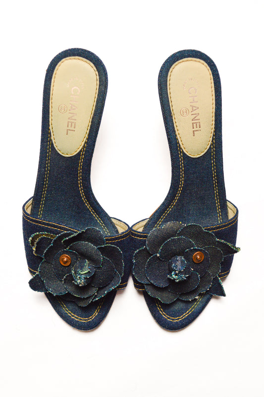 Chanel Camellia Denim Mules SS’ 00