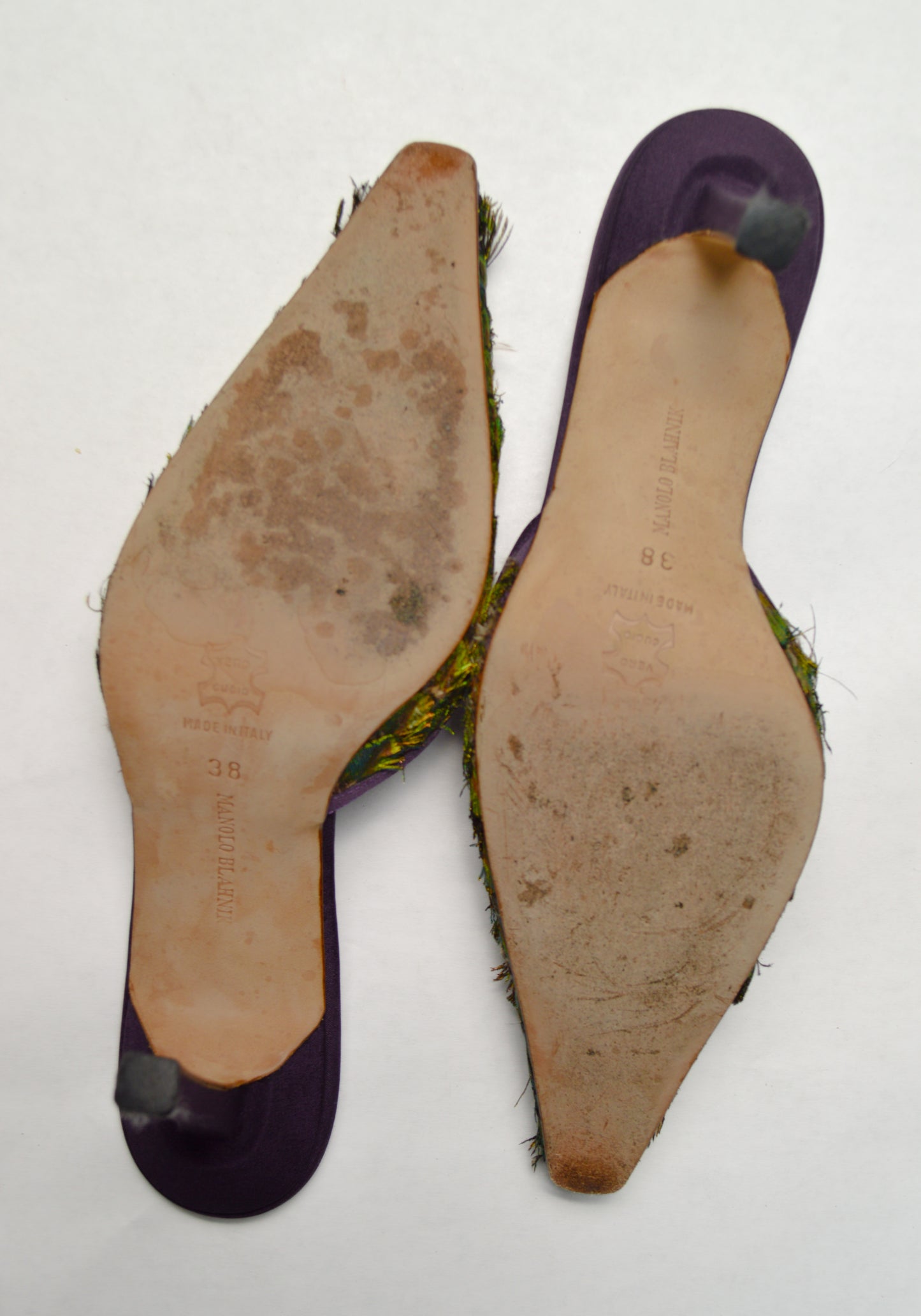 Rare Manolo Blahnik Peacock Feather Mule, AW’ 97