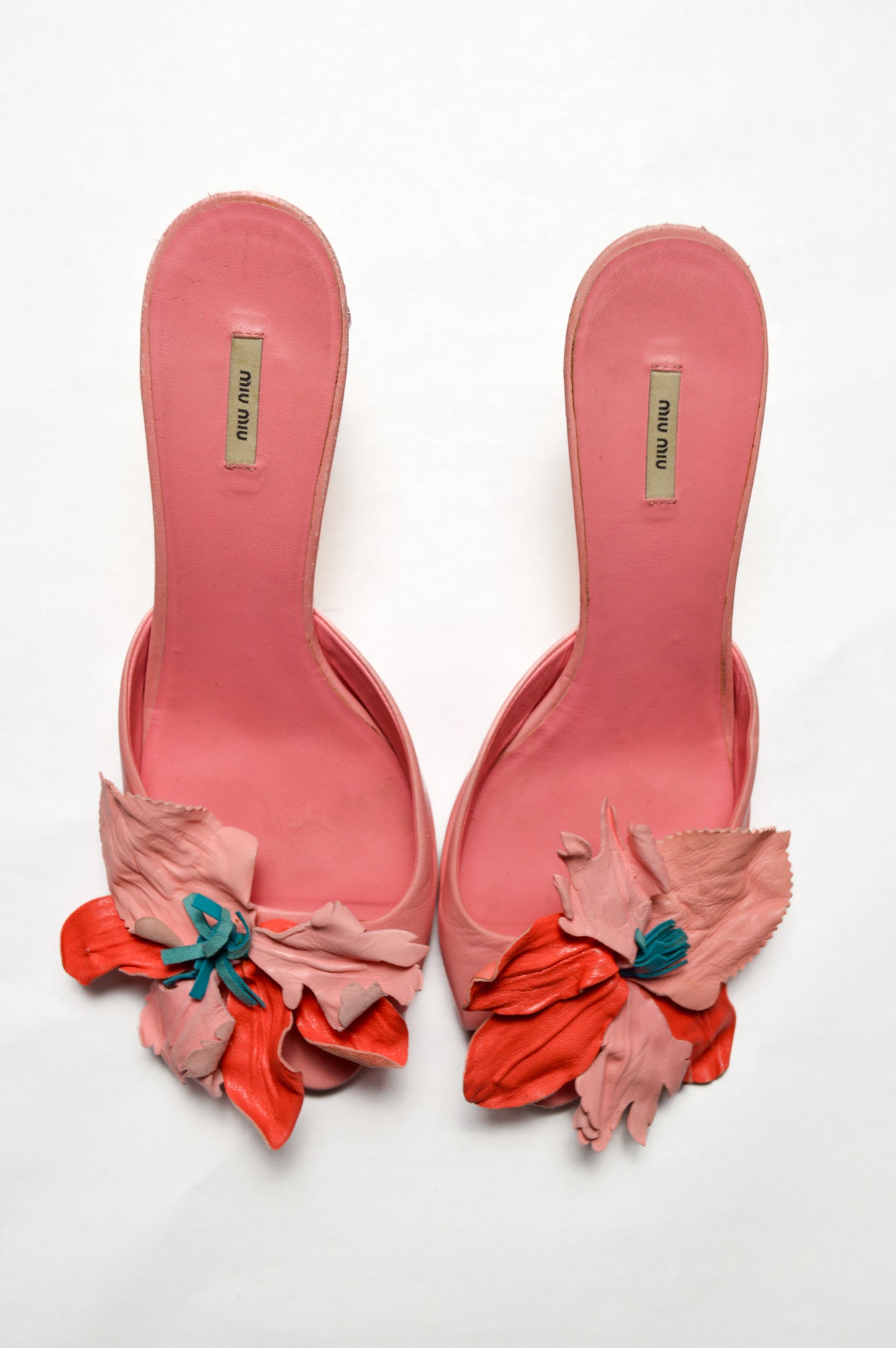 Pink Miu Miu Flower Mules with Bejeweled Heels