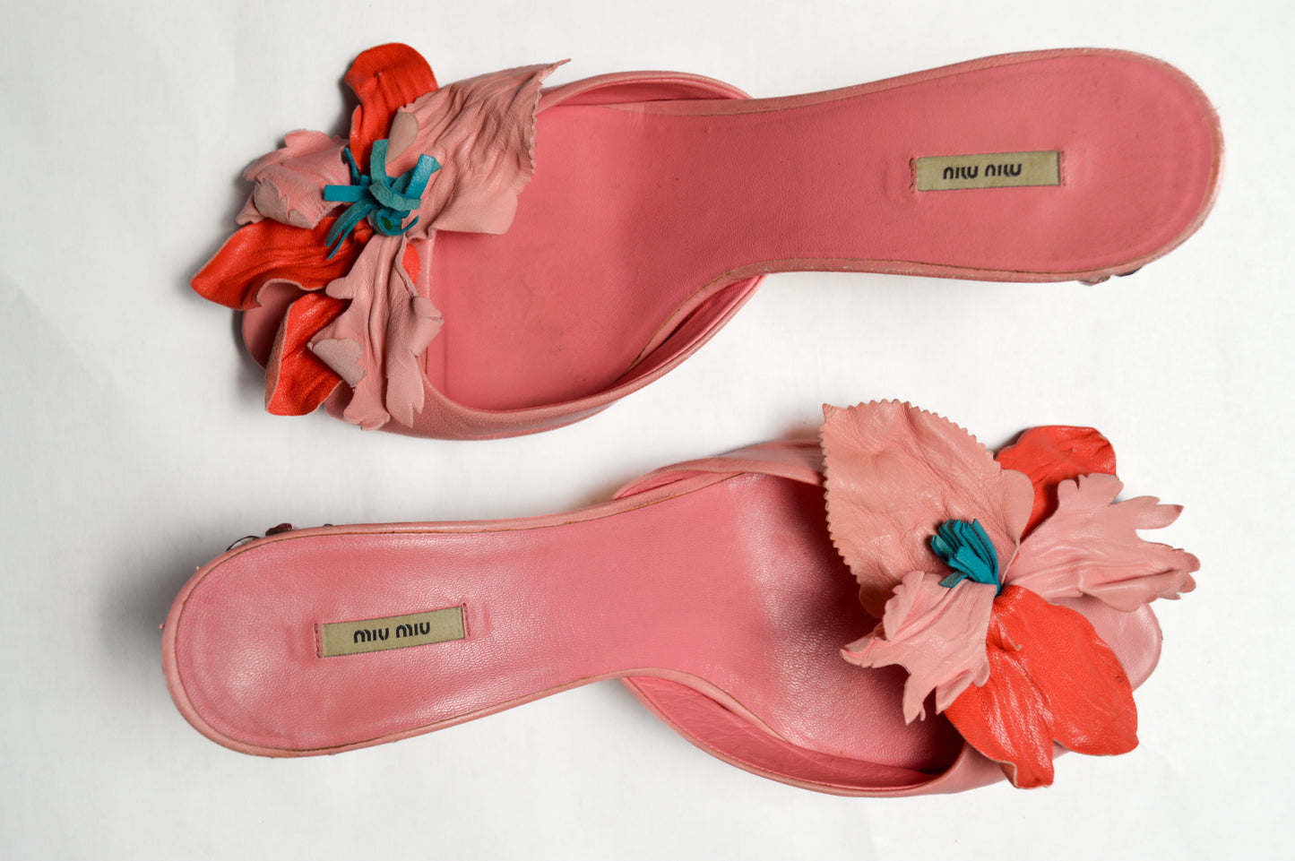 Pink Miu Miu Flower Mules with Bejeweled Heels
