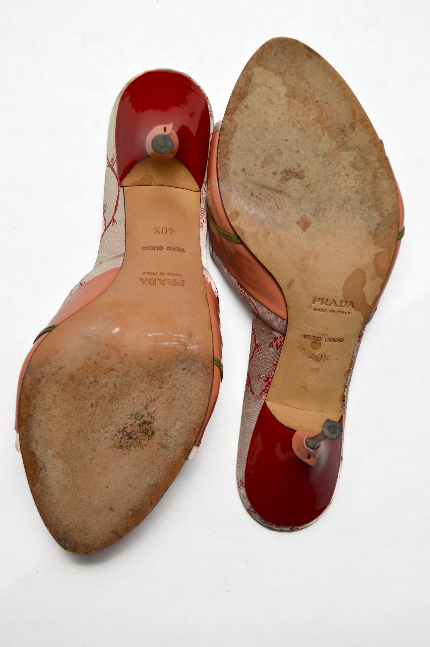 Prada Dusty Pink Heel Slides with Flower and Patent Leather