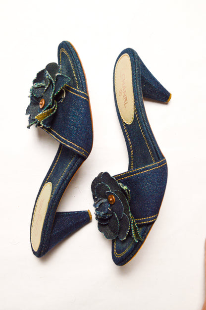 Chanel Camellia Denim Mules SS’ 00