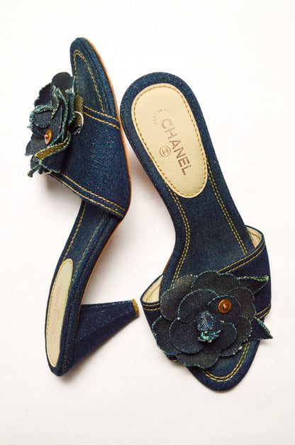 Chanel Camellia Denim Mules SS’ 00