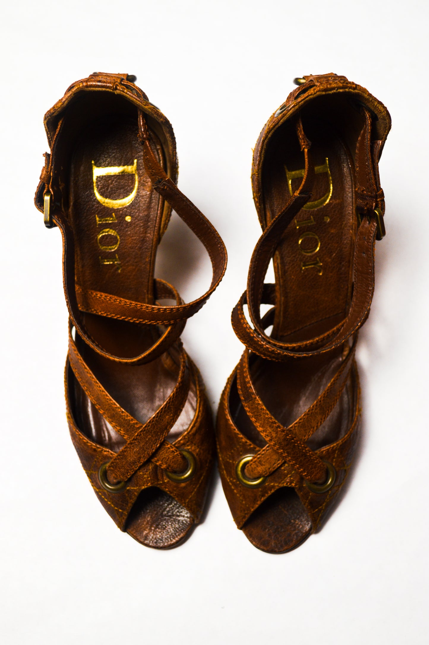 Brown Christian Dior Quilted Leather D'Orsay Pumps With Hanging Letters