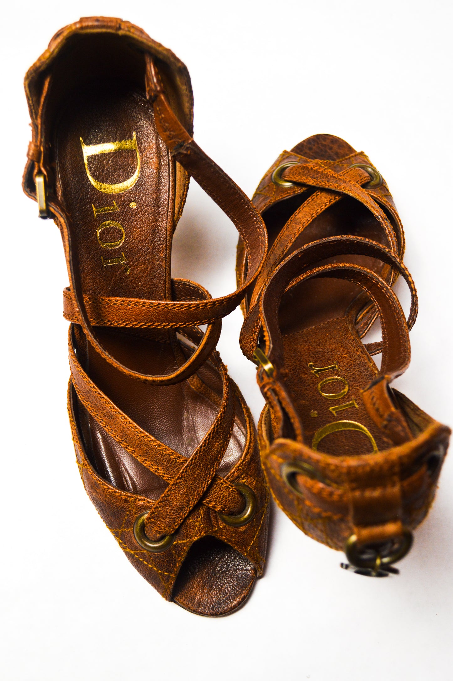 Brown Christian Dior Quilted Leather D'Orsay Pumps With Hanging Letters