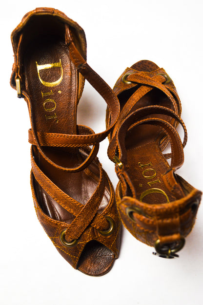 Brown Christian Dior Quilted Leather D'Orsay Pumps With Hanging Letters