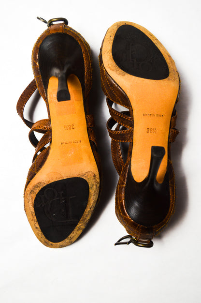 Brown Christian Dior Quilted Leather D'Orsay Pumps With Hanging Letters