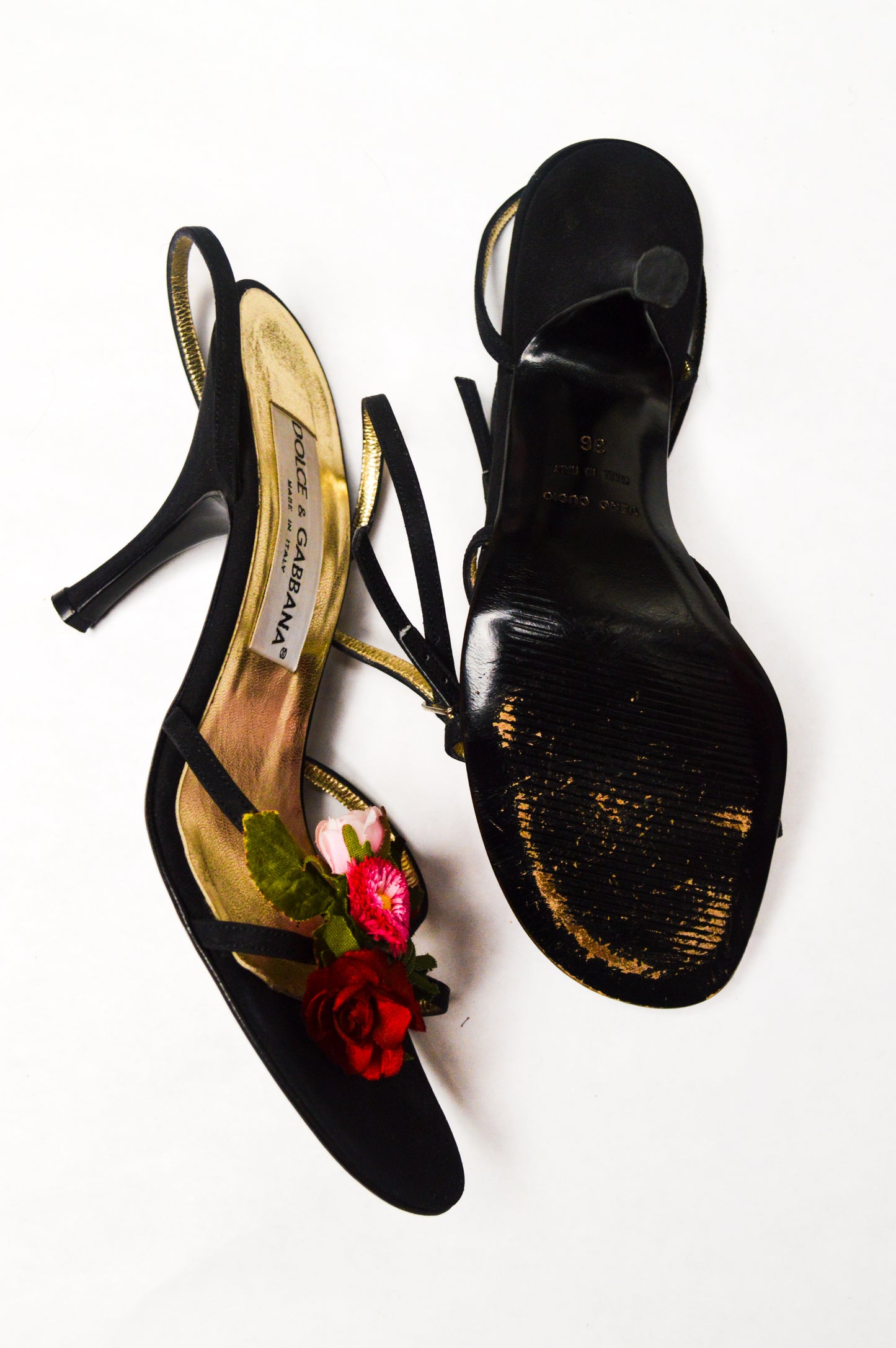 Vintage Dolce & Gabbana Flower Bouquet Strappy Heels Sandals