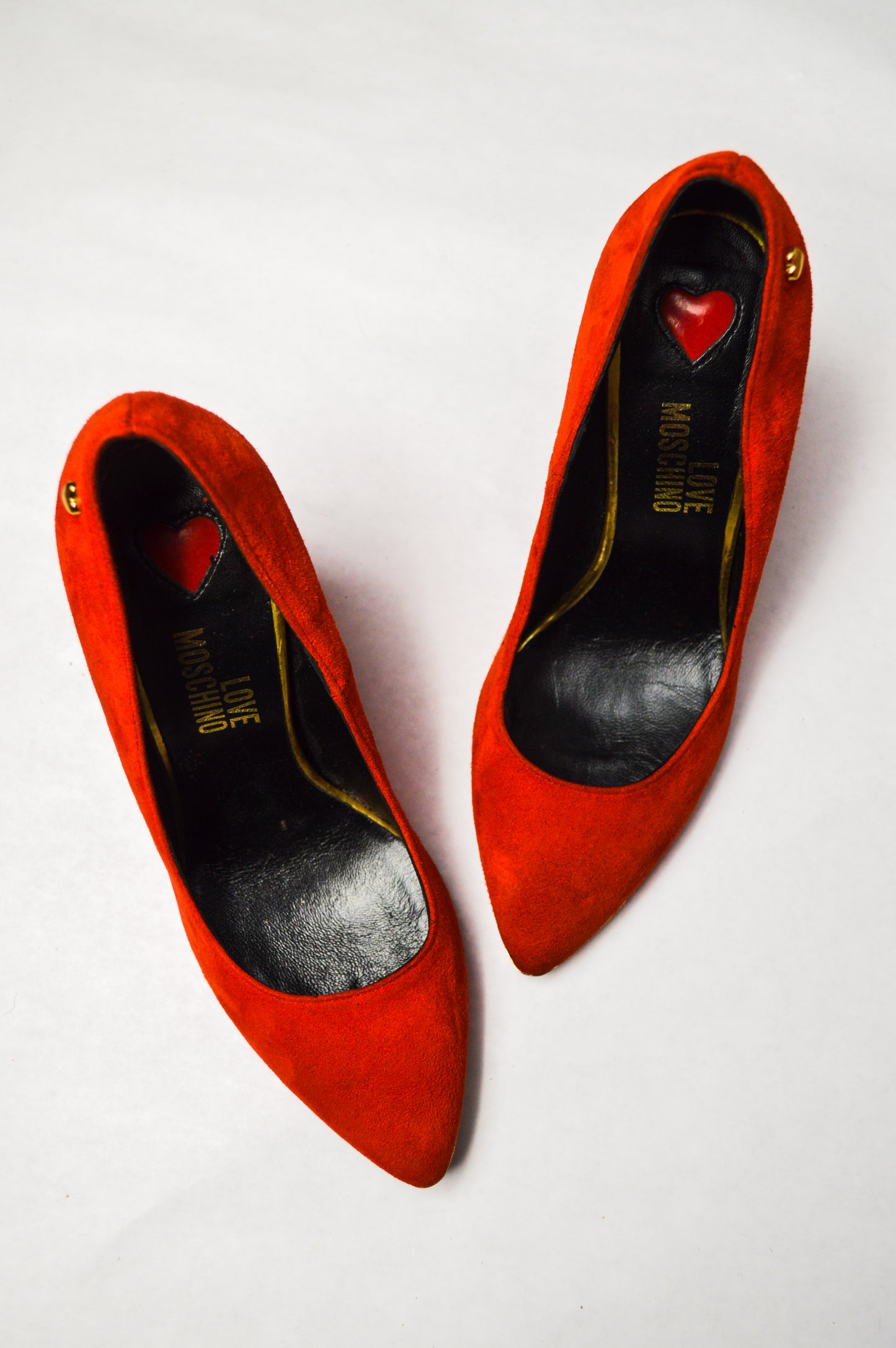 Red Moschino Pumps with Gold Studded Hearts