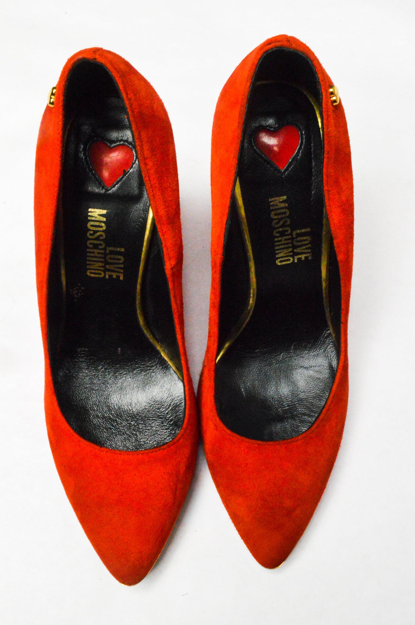 Red Moschino Pumps with Gold Studded Hearts