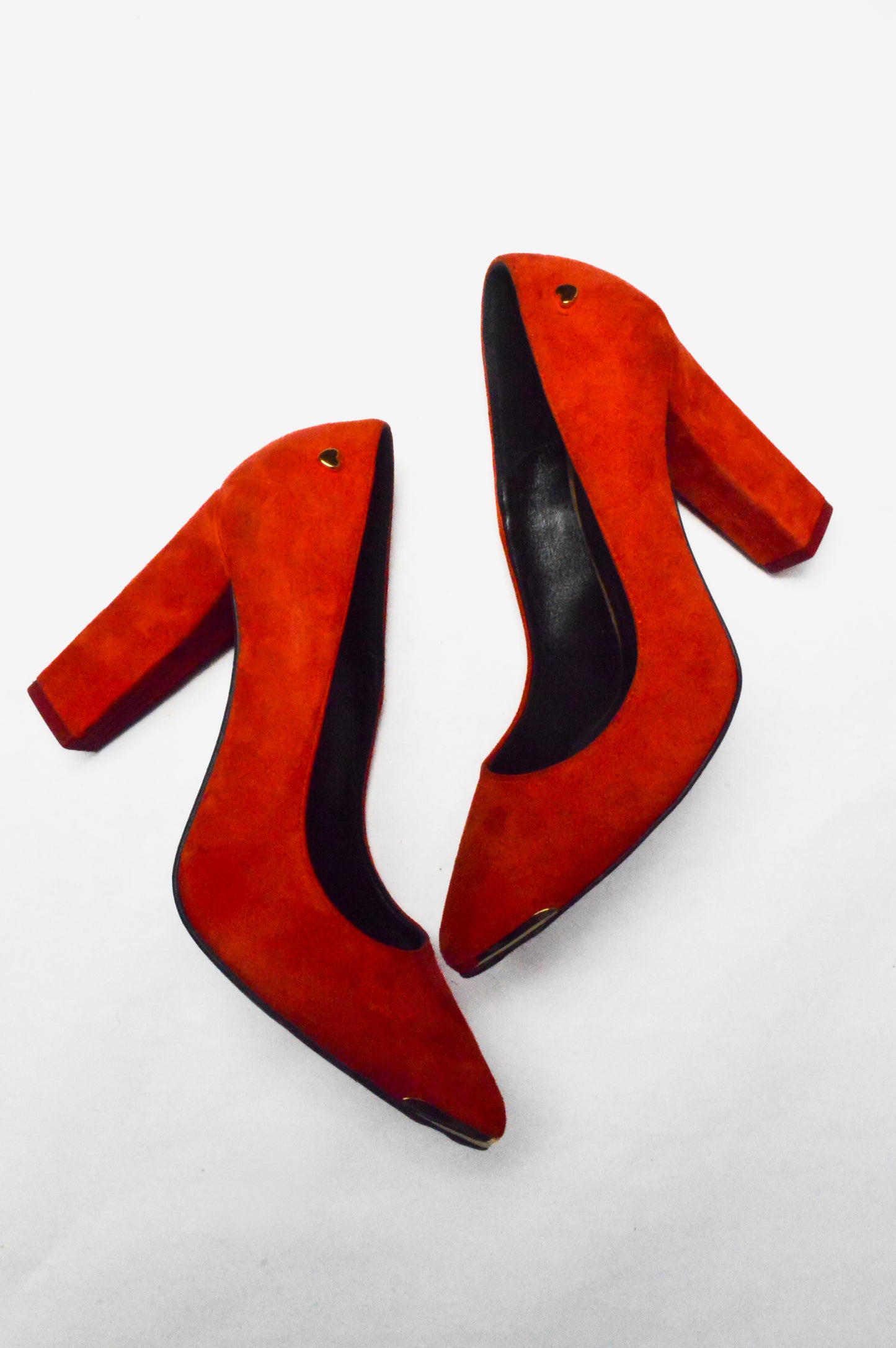 Red Moschino Pumps with Gold Studded Hearts