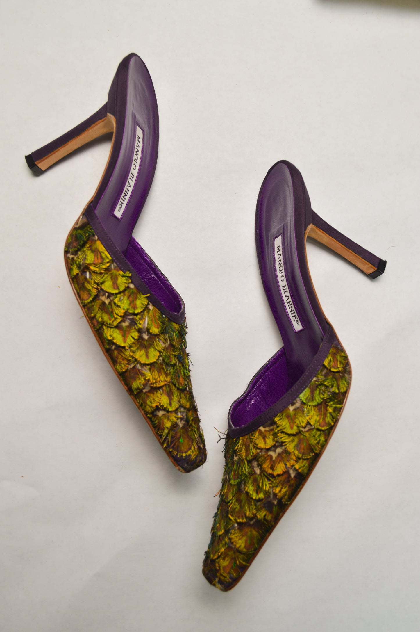 Rare Manolo Blahnik Peacock Feather Mule, AW’ 97