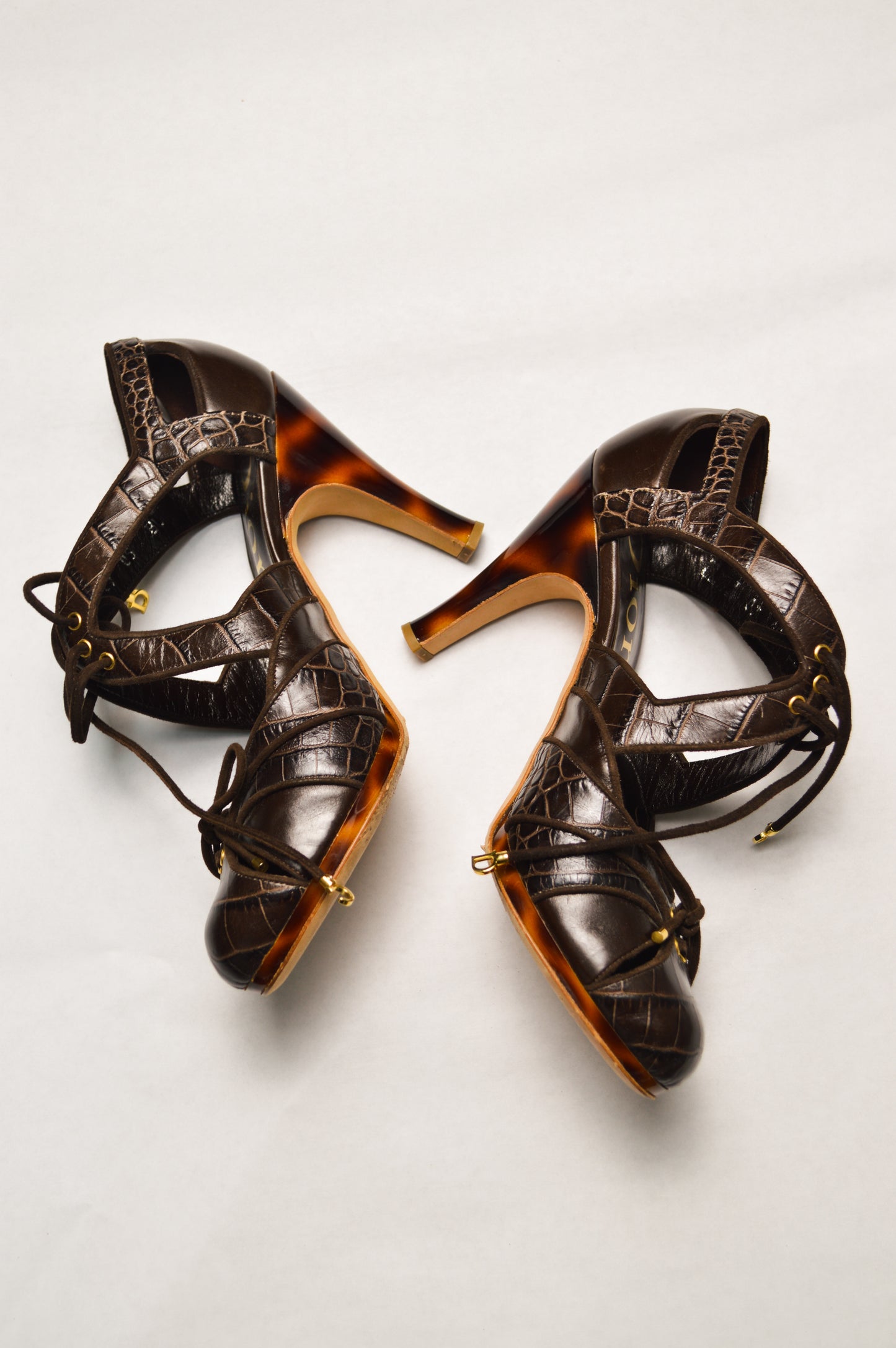 Dior Brown and Gold Heels With Leopard Print