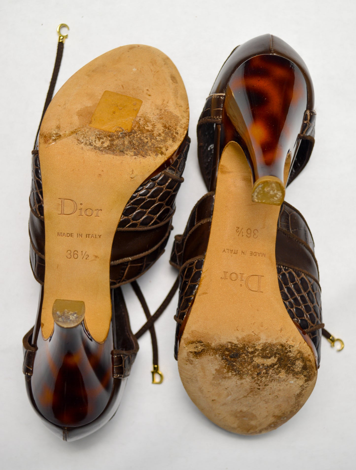 Dior Brown and Gold Heels With Leopard Print