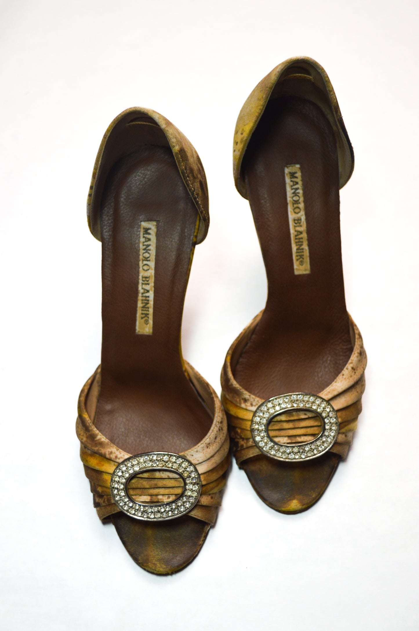 Gold Spotted Manolo Blahnik With Crystal Embellished Heels
