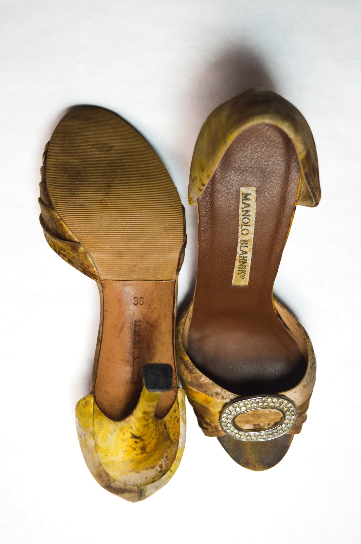 Gold Spotted Manolo Blahnik With Crystal Embellished Heels