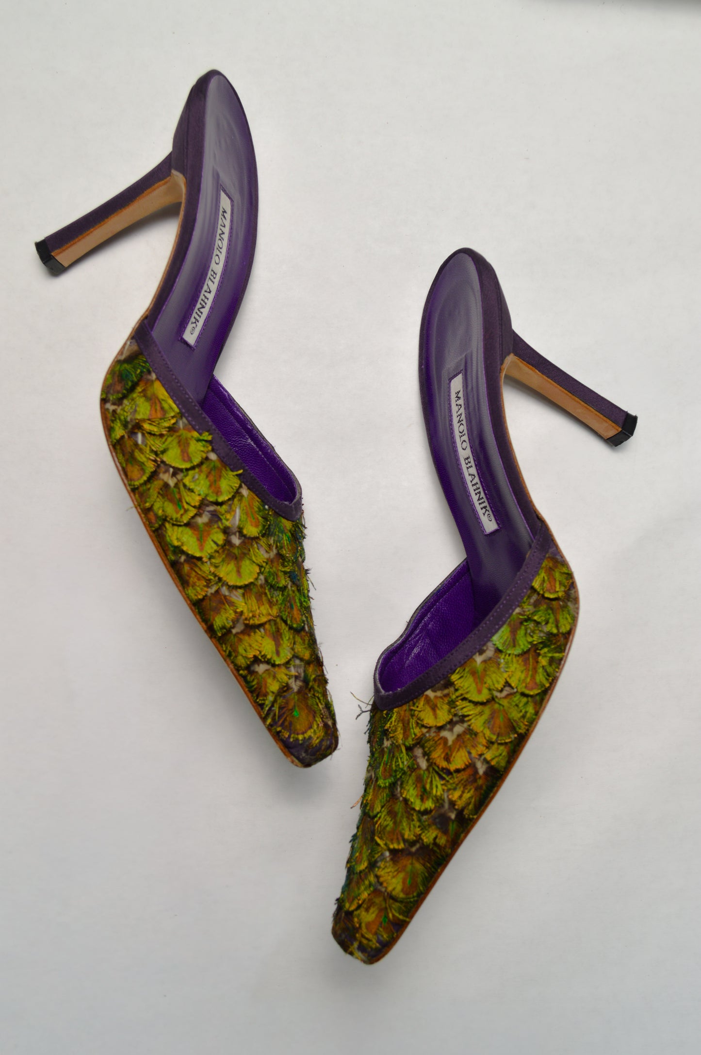 Rare Manolo Blahnik Peacock Feather Mule, AW’ 97
