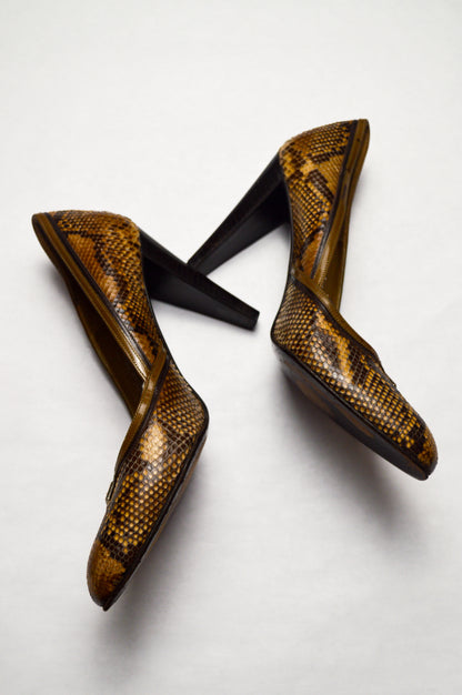 Prada Snakeskin Leather Stiletto High Heels With Decorative Buckle