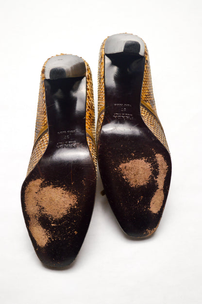 Prada Snakeskin Leather Stiletto High Heels With Decorative Buckle