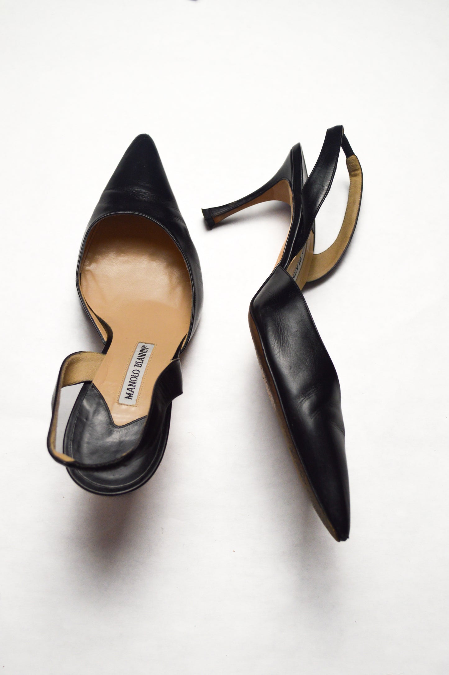 Manolo Blahnik Carolyne Leather Stiletto Kitten Heel