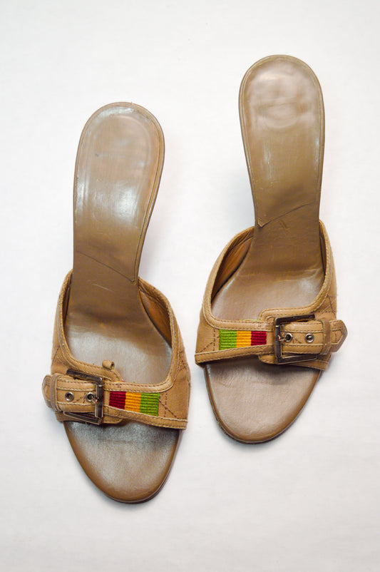 Christian Dior Rasta Cannage Canvas & Leather Buckle Mule S/S 2004