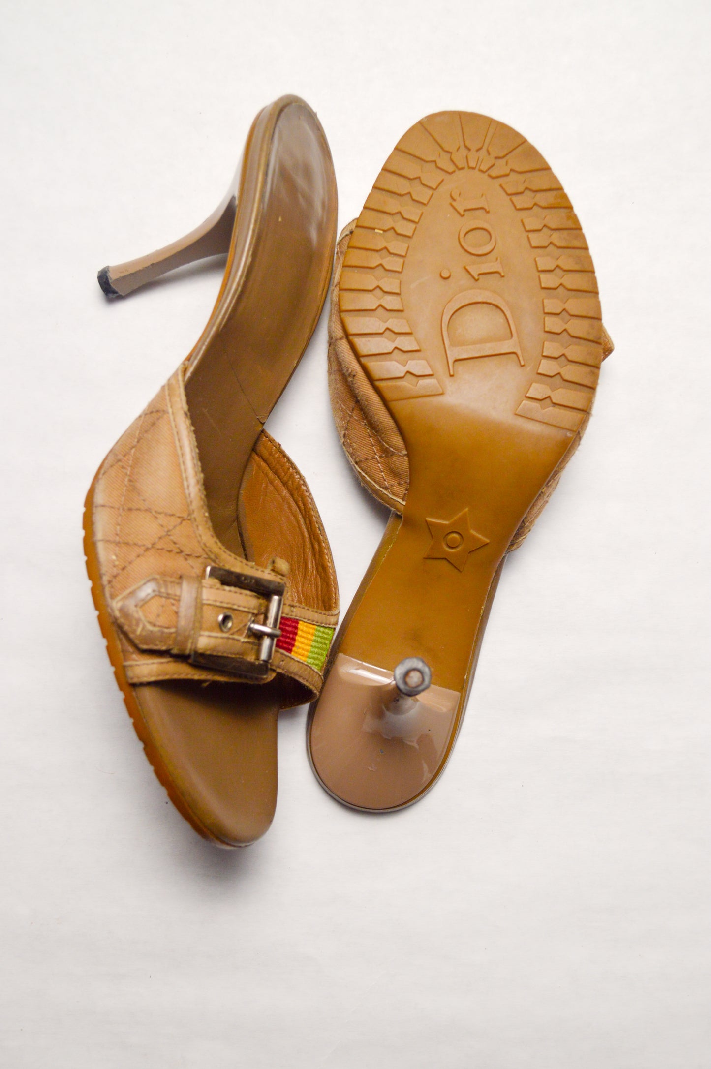 Christian Dior Rasta Cannage Canvas & Leather Buckle Mule S/S 2004