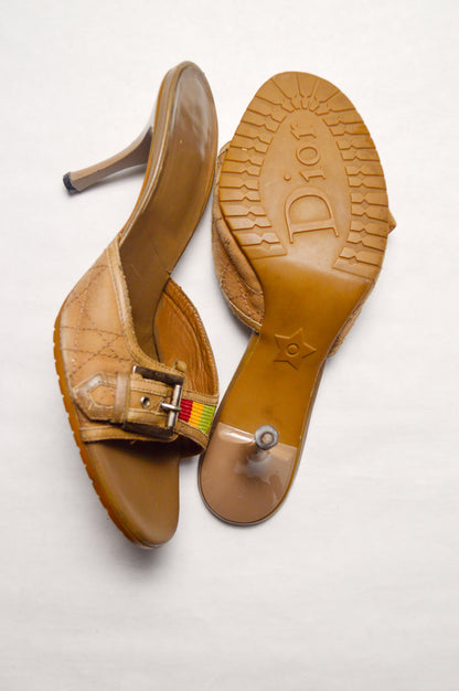 Christian Dior Rasta Cannage Canvas & Leather Buckle Mule S/S 2004