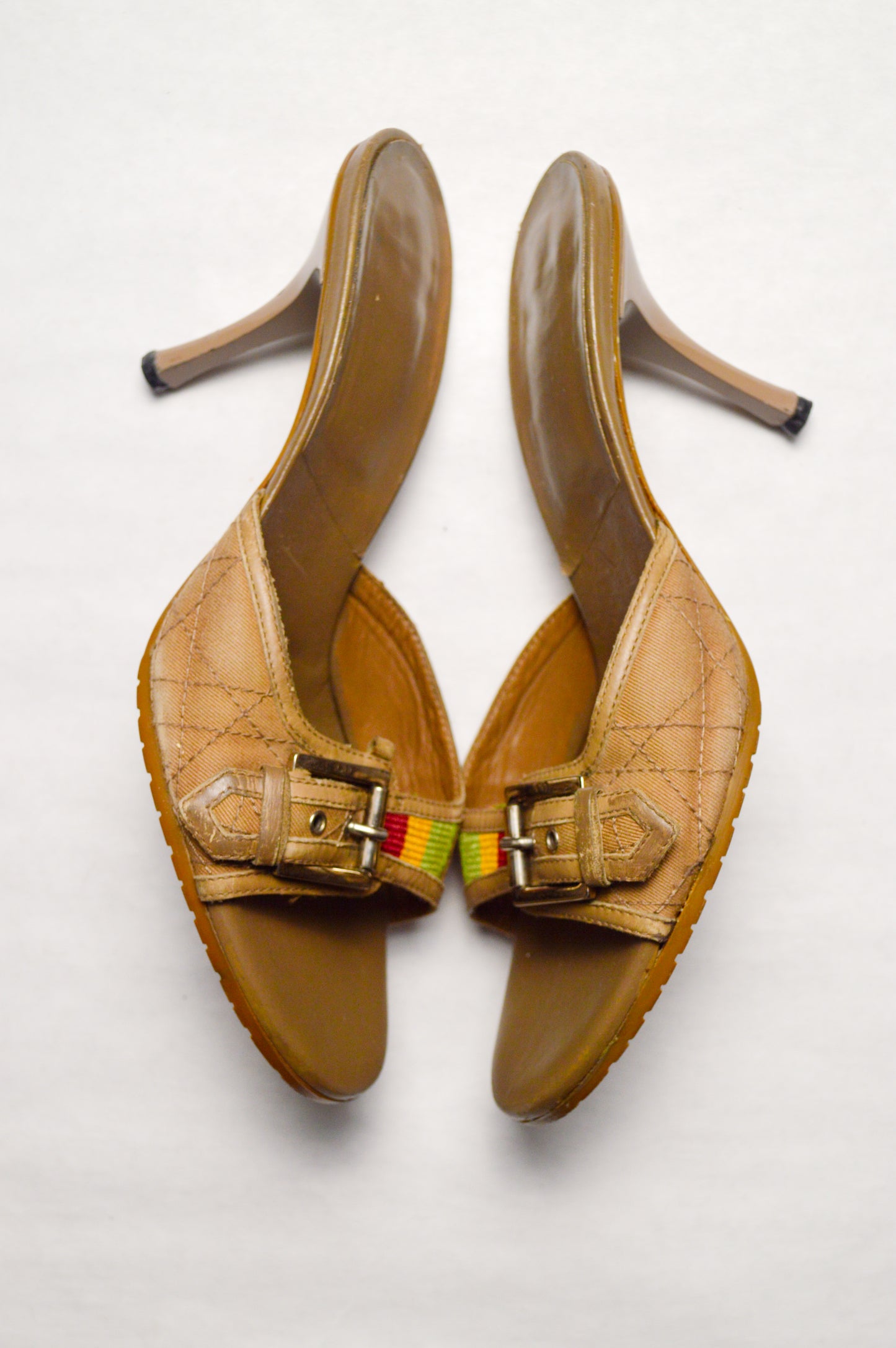 Christian Dior Rasta Cannage Canvas & Leather Buckle Mule S/S 2004