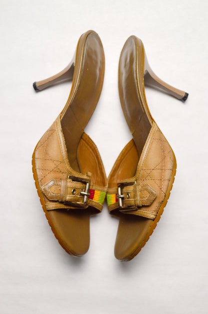 Christian Dior Rasta Cannage Canvas & Leather Buckle Mule S/S 2004