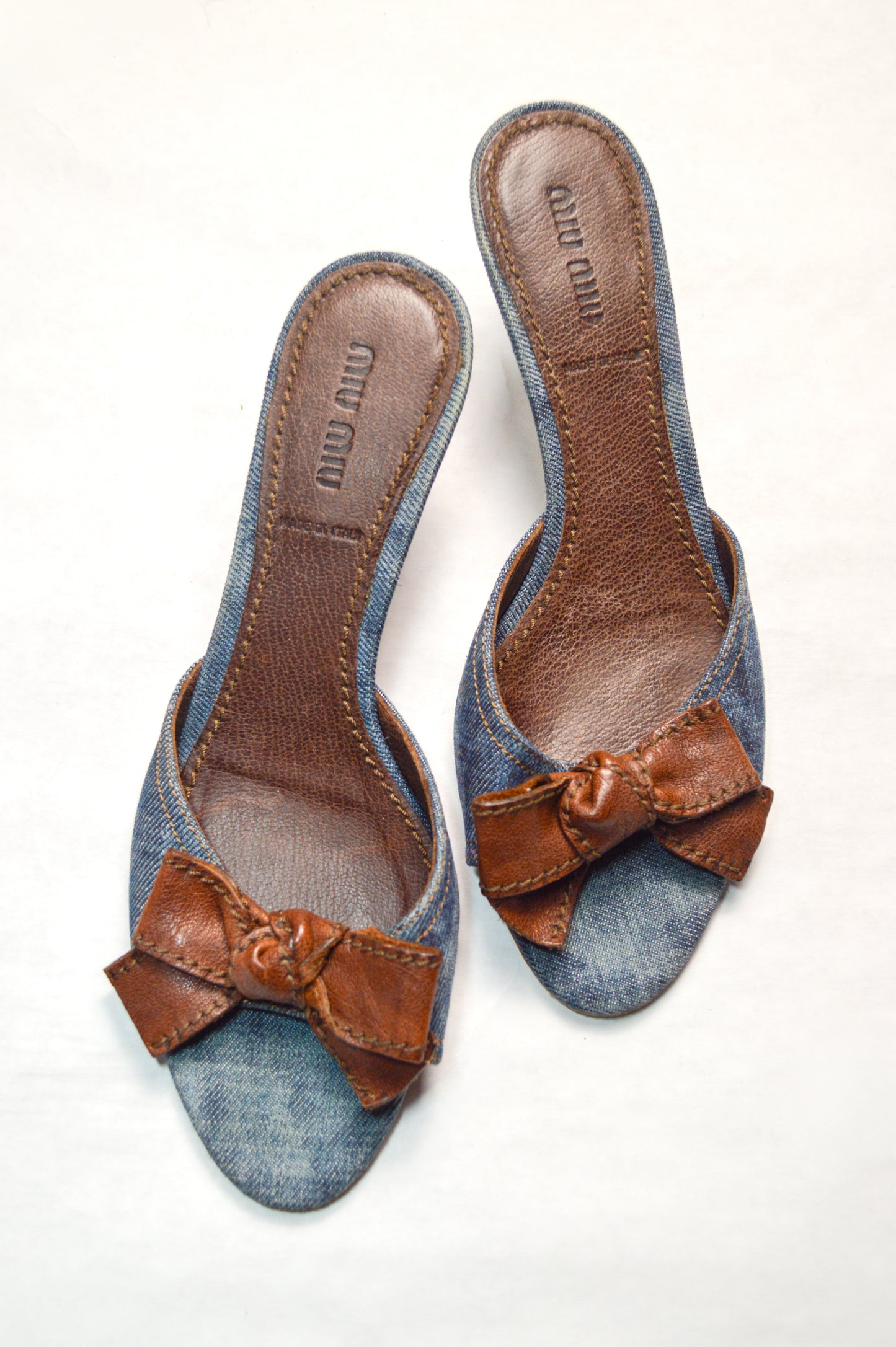 Miu Miu Denim Mule With Contrasting Chocolate Brown Bow S/S 2002