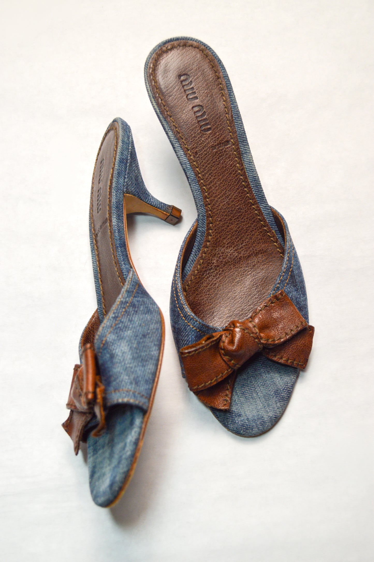 Miu Miu Denim Mule With Contrasting Chocolate Brown Bow S/S 2002