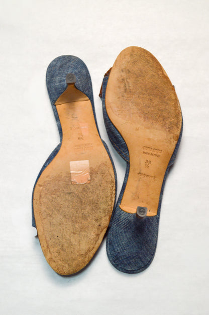Miu Miu Denim Mule With Contrasting Chocolate Brown Bow S/S 2002