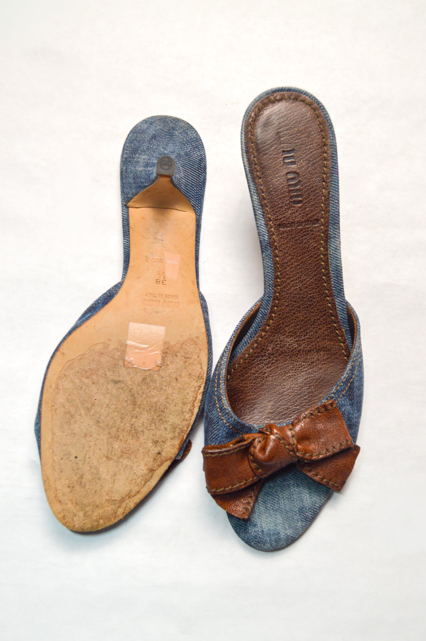 Miu Miu Denim Mule With Contrasting Chocolate Brown Bow S/S 2002