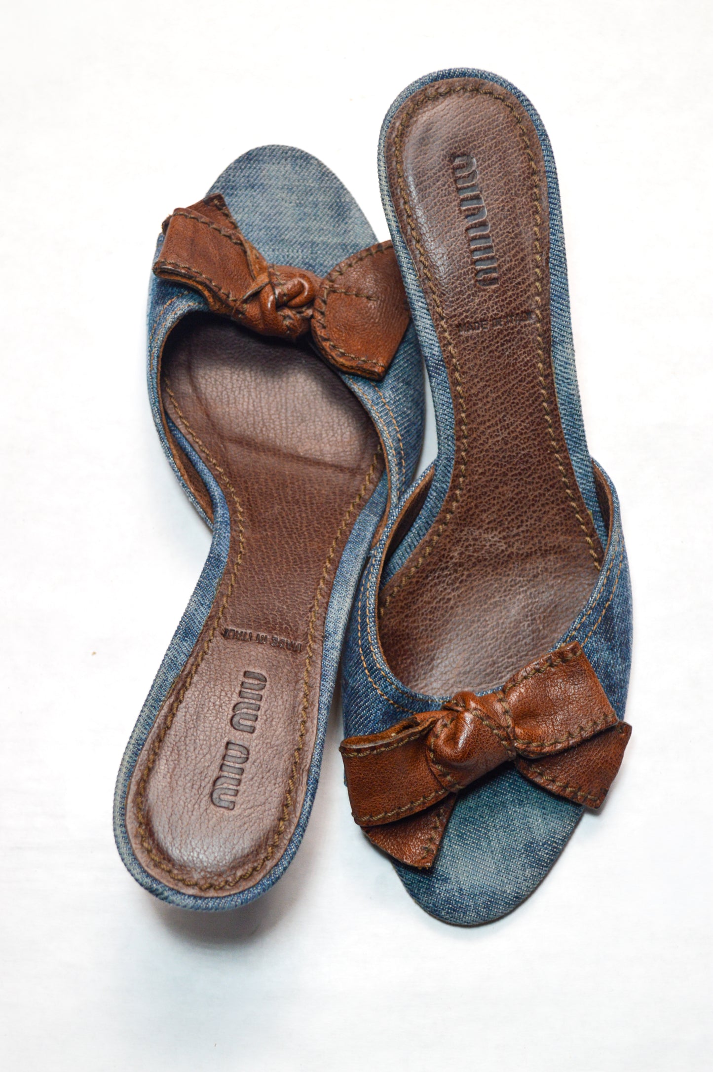 Miu Miu Denim Mule With Contrasting Chocolate Brown Bow S/S 2002