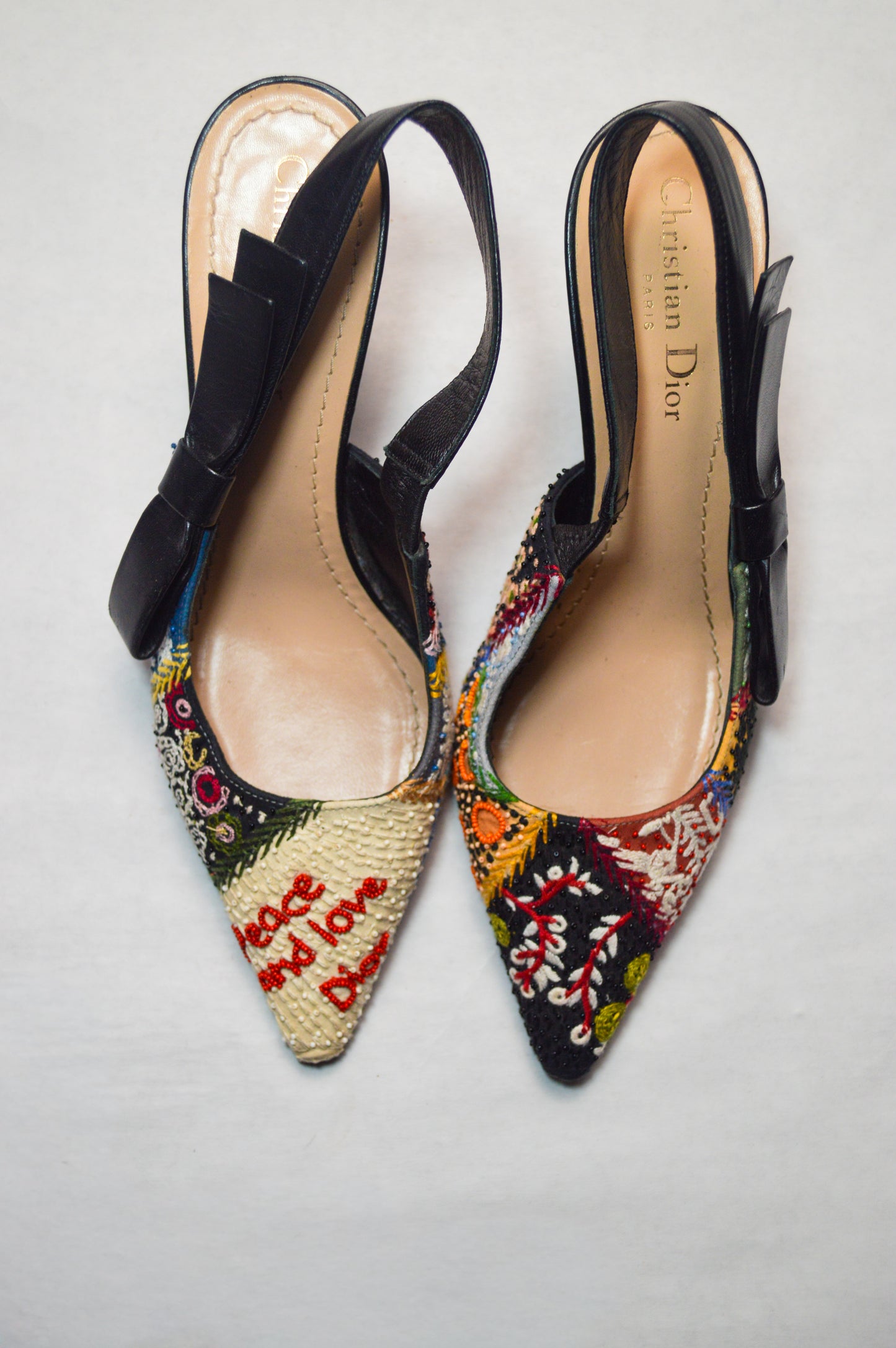 Christian Dior “Love and Peace” Patchwork Slingback Mules F/W 2018