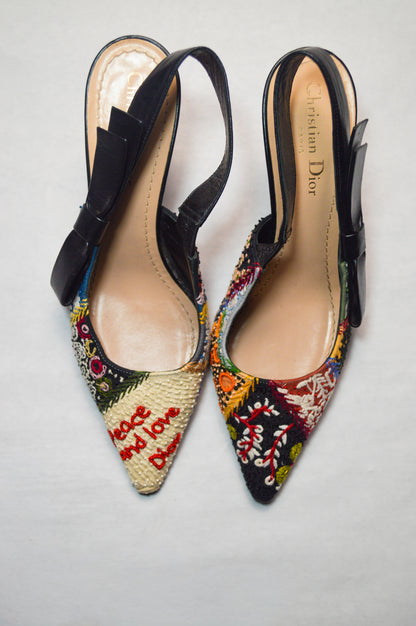 Christian Dior “Love and Peace” Patchwork Slingback Mules F/W 2018