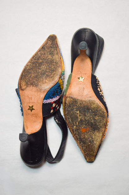 Christian Dior “Love and Peace” Patchwork Slingback Mules F/W 2018