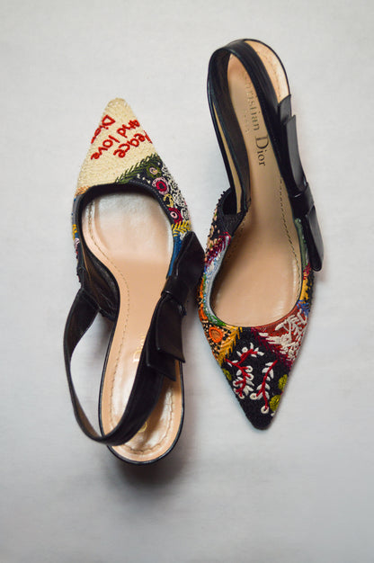 Christian Dior “Love and Peace” Patchwork Slingback Mules F/W 2018