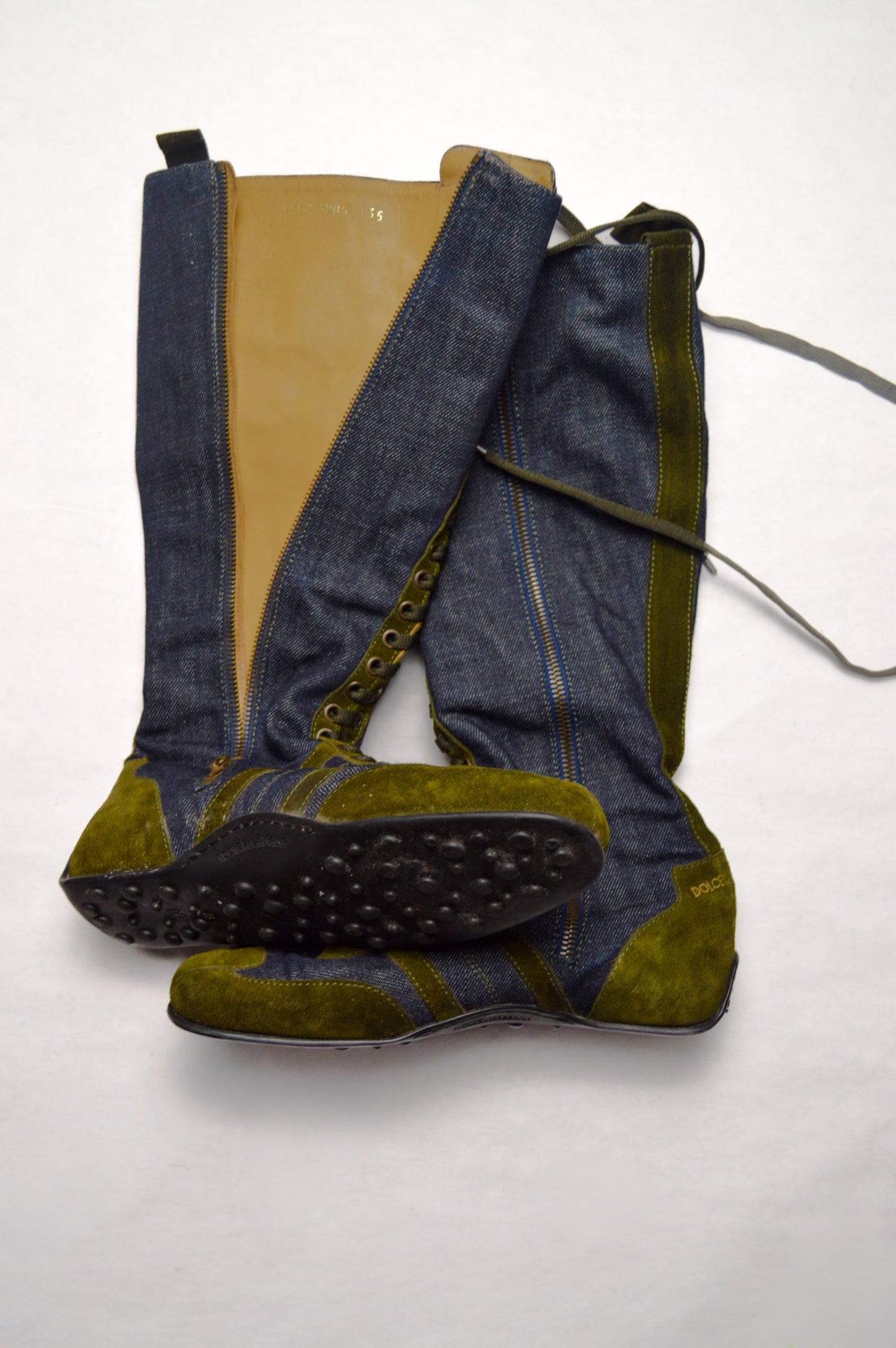 Dolce and Gabbama Denim And Suede Lace Up Boots