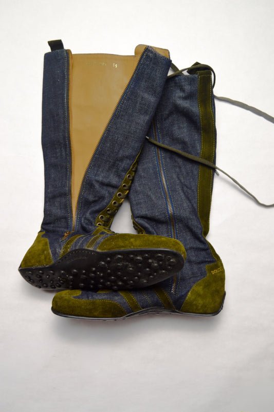 Dolce and Gabbama Denim And Suede Lace Up Boots