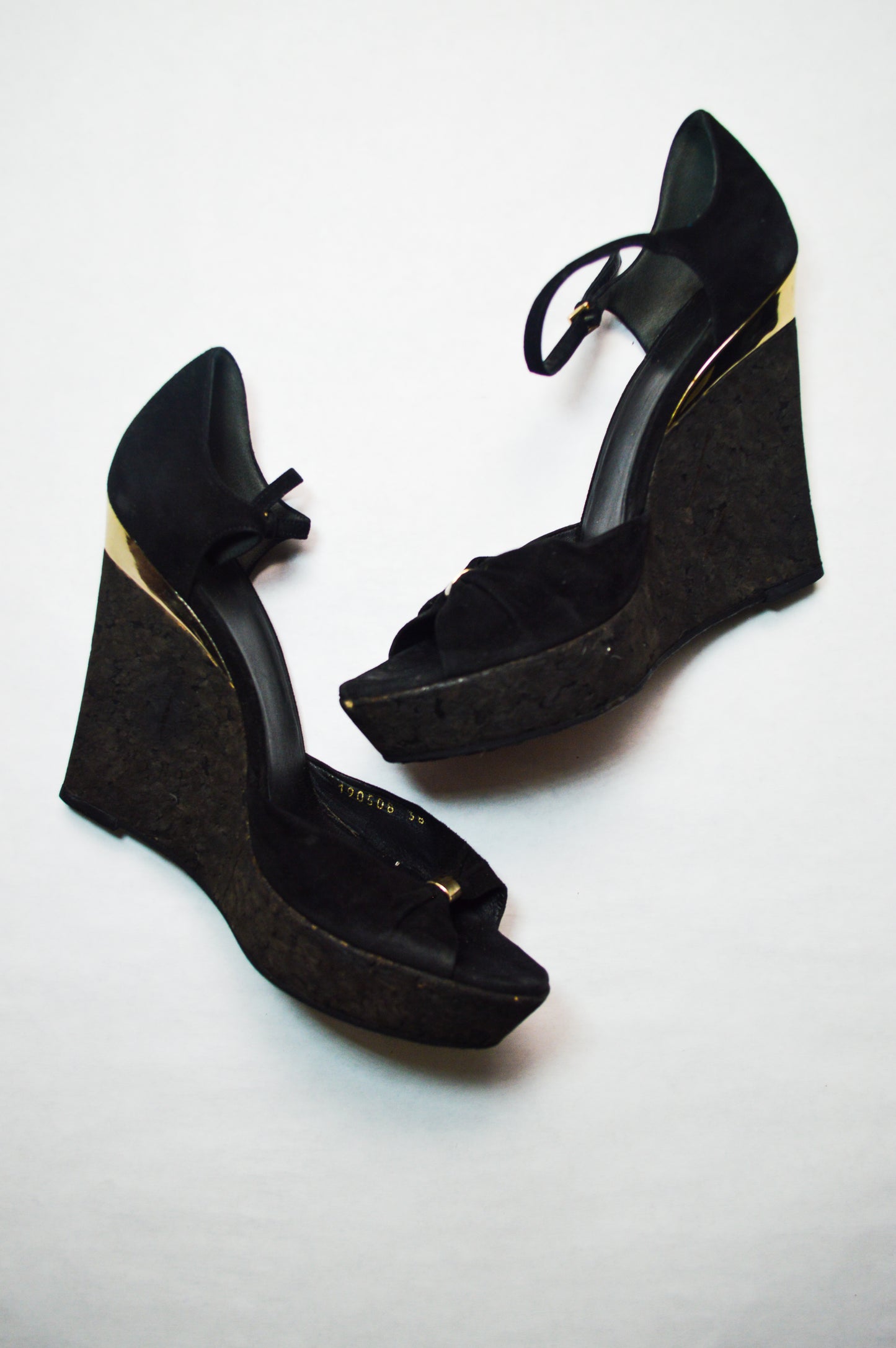 Gucci by Tom Ford Cork Wedge Black Suede Heels