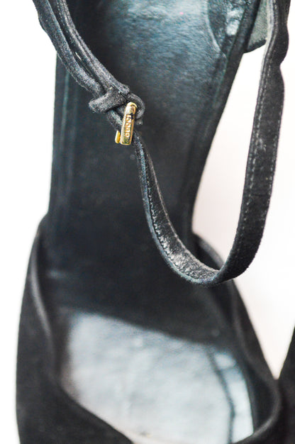 Gucci by Tom Ford Cork Wedge Black Suede Heels