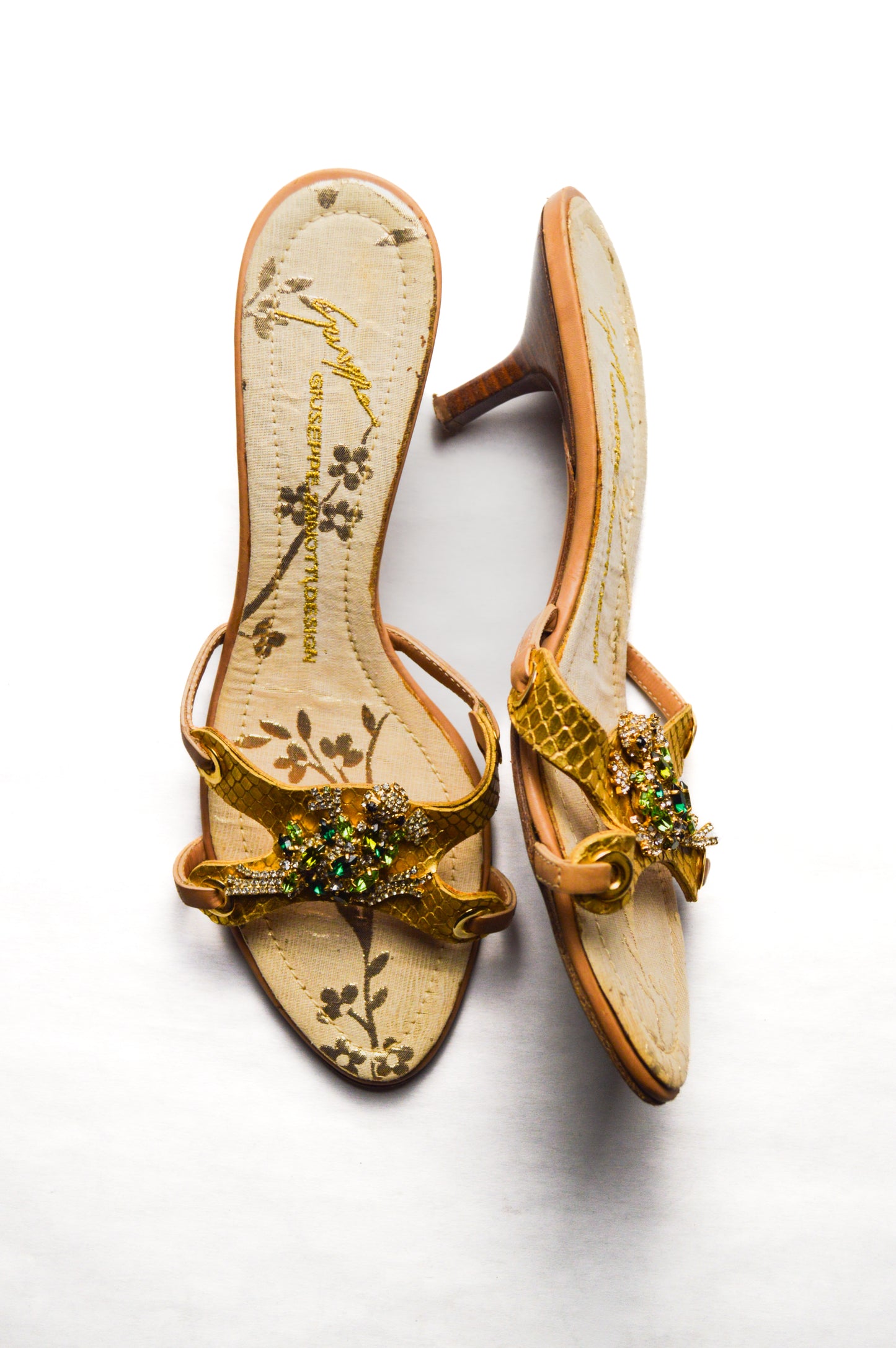 Giuseppe Zanotti Gold Bejeweled Turtle Mule Heels