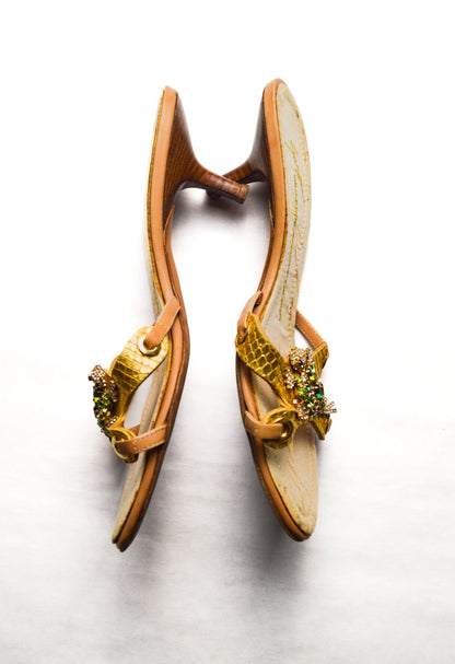 Giuseppe Zanotti Gold Bejeweled Turtle Mule Heels
