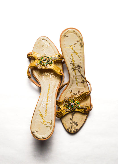 Giuseppe Zanotti Gold Bejeweled Turtle Mule Heels